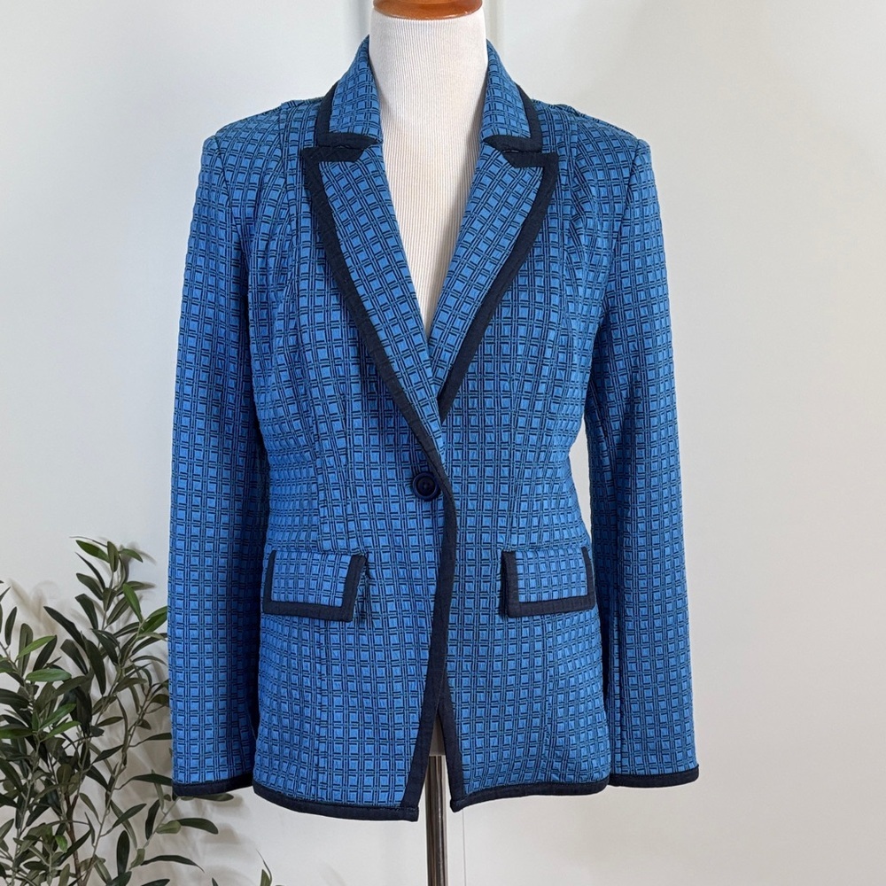 Cabi Blue Patterned Ponte Knit Blazer Jacket M #6027
